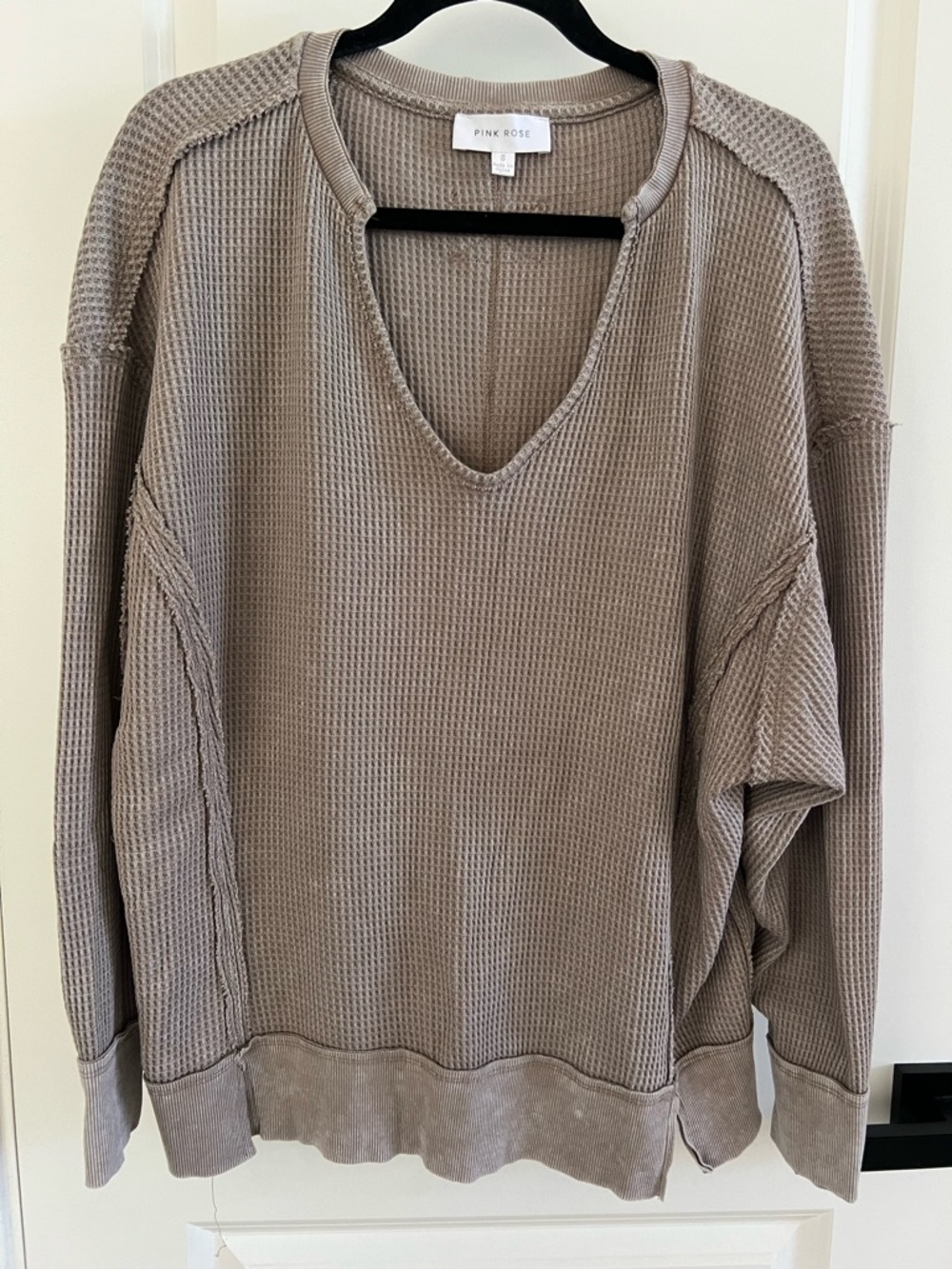 Pink Rose Taupe V-Neck Waffle Knit Sweater